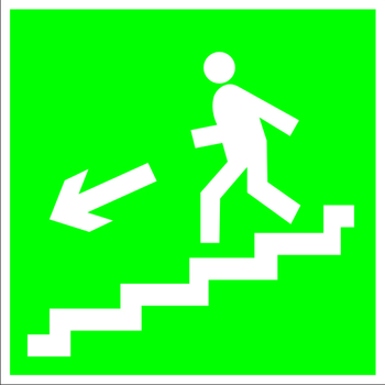 E14 направление к эвакуационному выходу по лестнице вниз (левосторонний) (пленка, 200х200 мм) - Знаки безопасности - Эвакуационные знаки - . Магазин Znakstend.ru