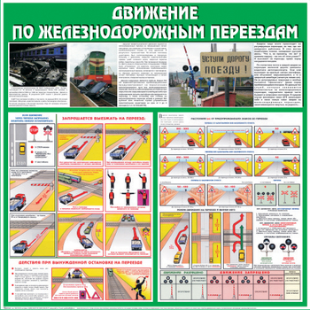 С40 Стенд движение по железнодорожным переездам (1000х1000 мм, пластик ПВХ 3 мм, алюминиевый багет золотого цвета) - Стенды - Стенды по безопасности дорожного движения - . Магазин Znakstend.ru